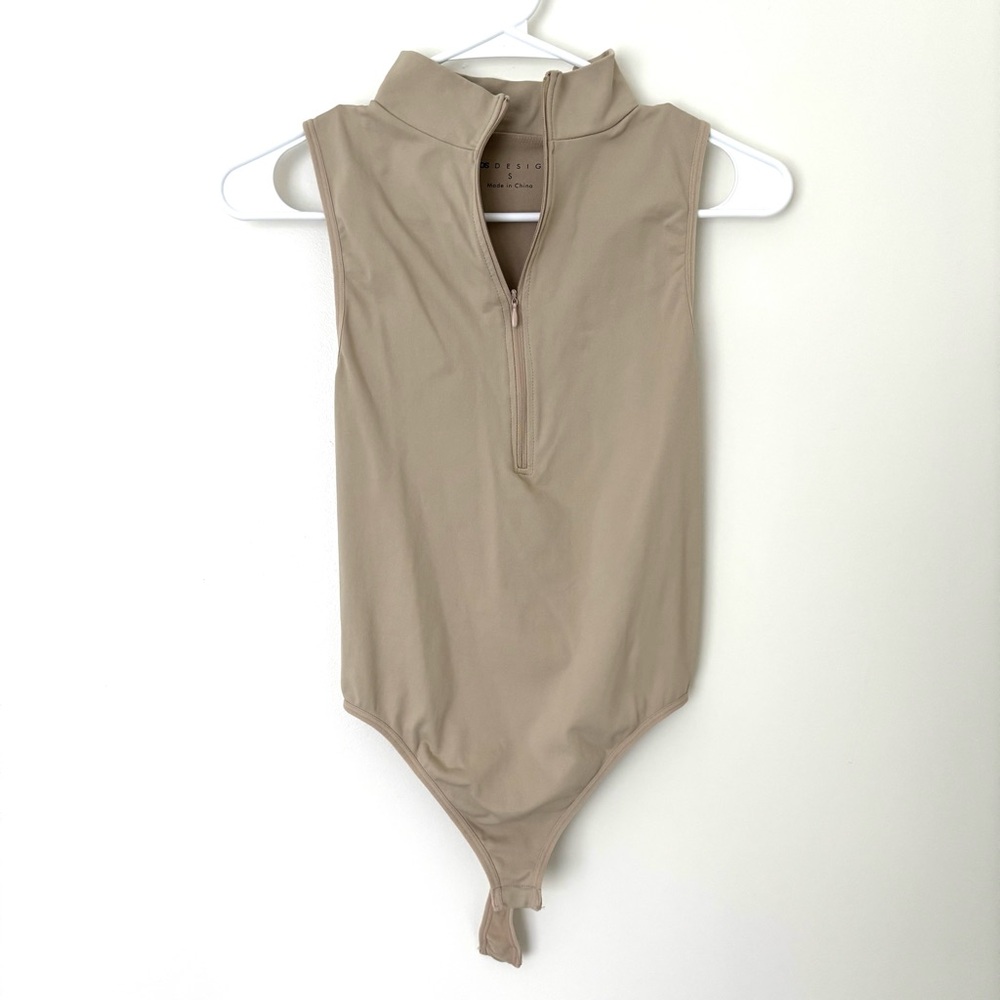 ASOS Design Seamless Sculpting Half Zip Sleeveless Beige Bodysuit